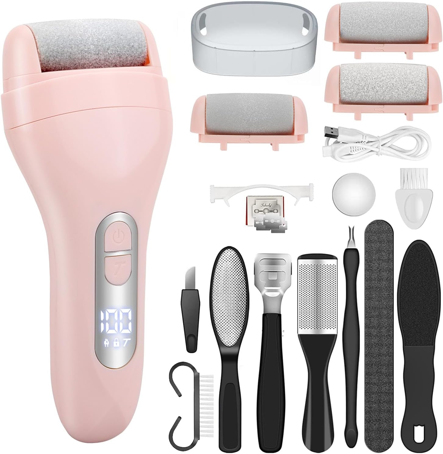 Callus Remover for Feet - with Larger Grinding Head, Electric Portable Pedicure Kit Foot File Callus Remover, Rechargeable Waterproof Foot File for Foot Care Deadskin Remover LCD Display-Pink - Image 1