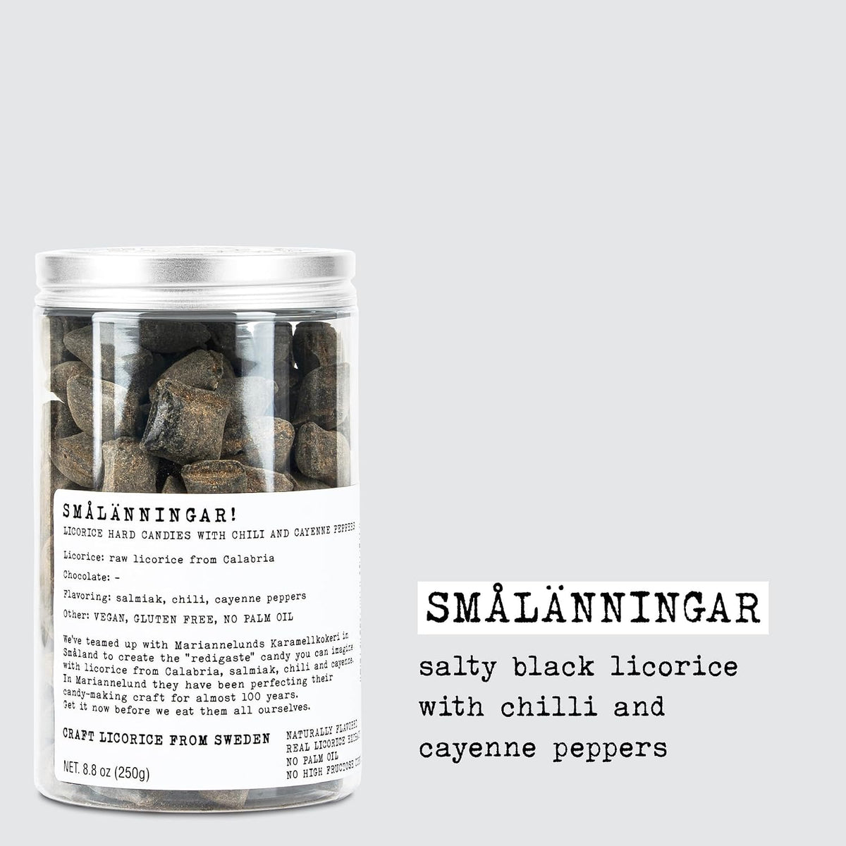 Haupt Lakrits Smålänningar 250g container premium imported vegan confectionery