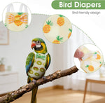 Close up of the secure back fastener and adjustable shoulder straps on the bird nappy