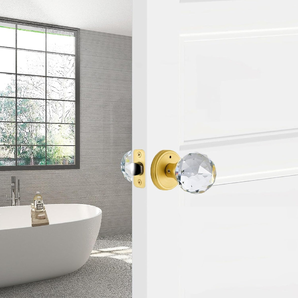 CLCTK brass door knob set components including adjustable latch and wrench