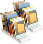Marsui wooden greeting card display stand front view showing white finish slots