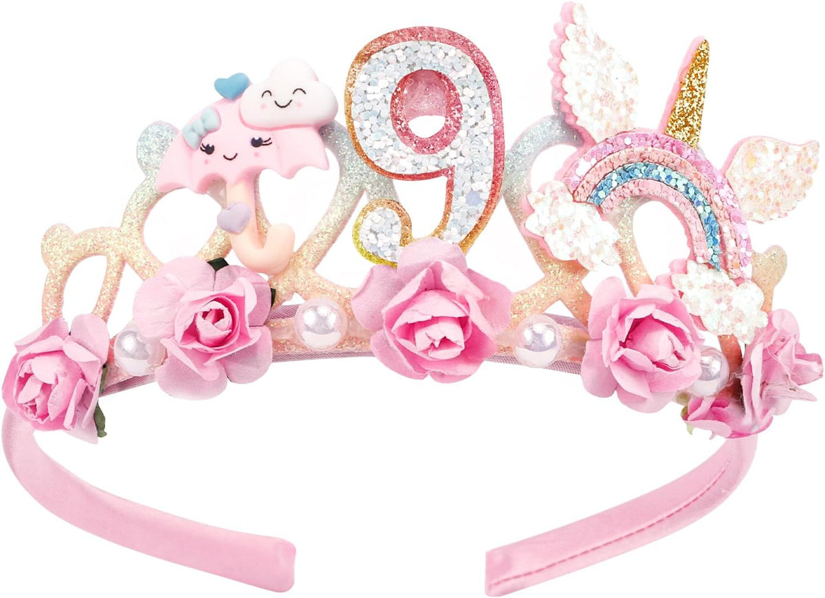 SuPoo 5th Birthday Headband - Pink Flower Crown for Girls' 5th Birthday Party - Cute Princess Tiara Accessory Gift - Image 13