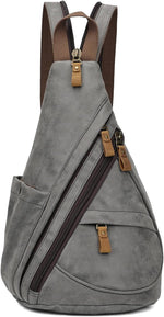 PU Leather Sling Bag - Small Crossbody Backpack Shoulder Casual Daypack Rucksack for Men Women(Khaki) - Image 12