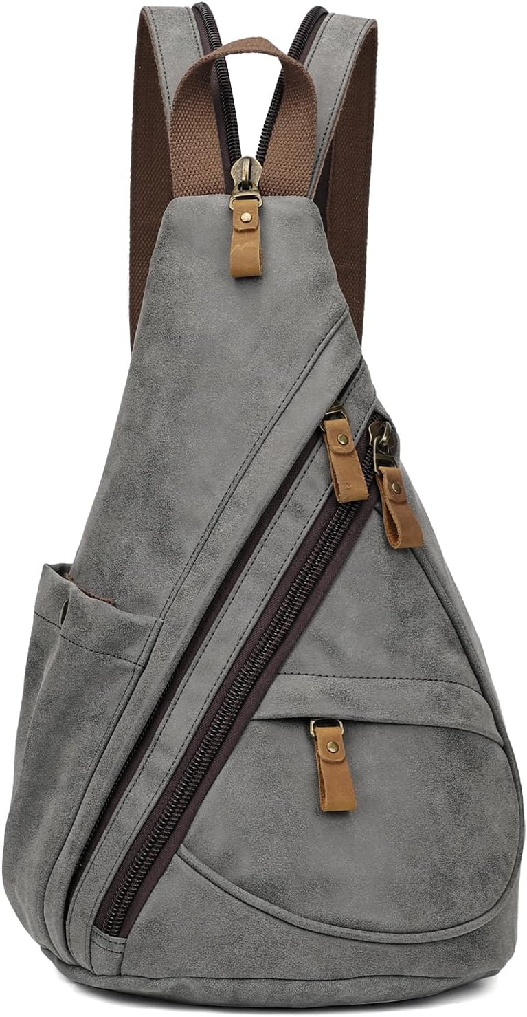 PU Leather Sling Bag - Small Crossbody Backpack Shoulder Casual Daypack Rucksack for Men Women(Khaki) - Image 12