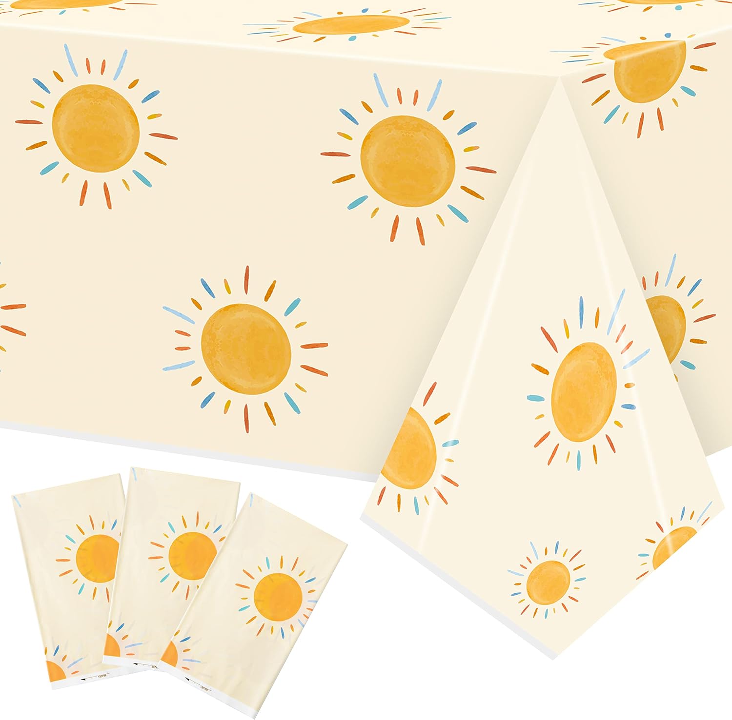 G1ngtar retro boho sun birthday party tablecloths front view showing bohemian sunshine patterns