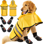 Packaging view of the authentic USA imported pet raincoat and shoes.
