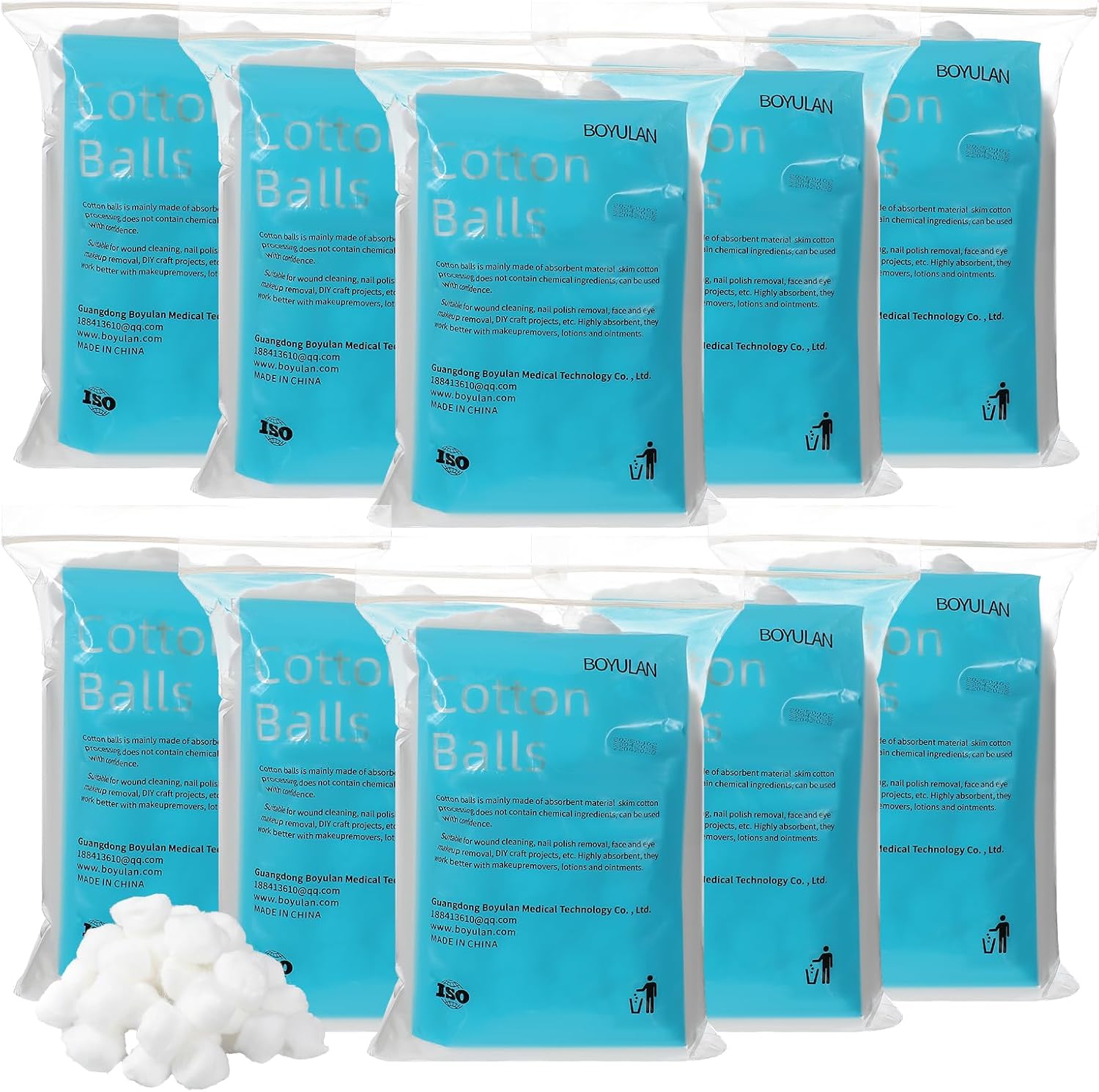 Heigble bulk soft cotton balls front packaging view