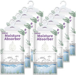 Ksend Moisture Absorber 8 Pack front view showing hanging hook and calcium chloride particles.