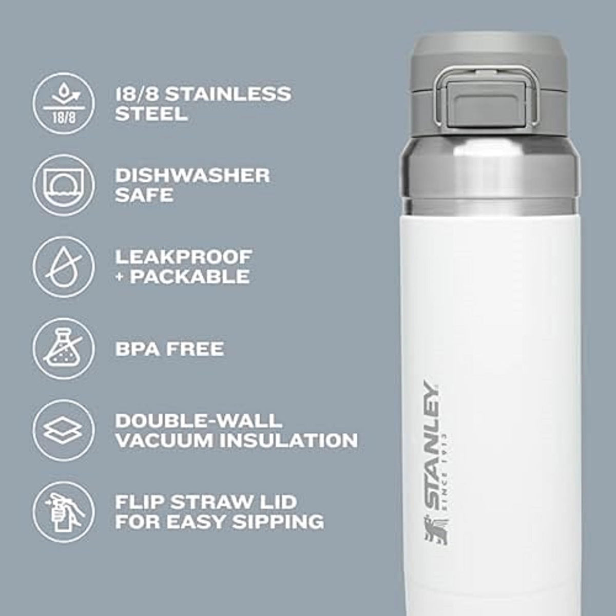 Close up view of the durable BPA free mouthpiece on the Stanley Quick Flip Go