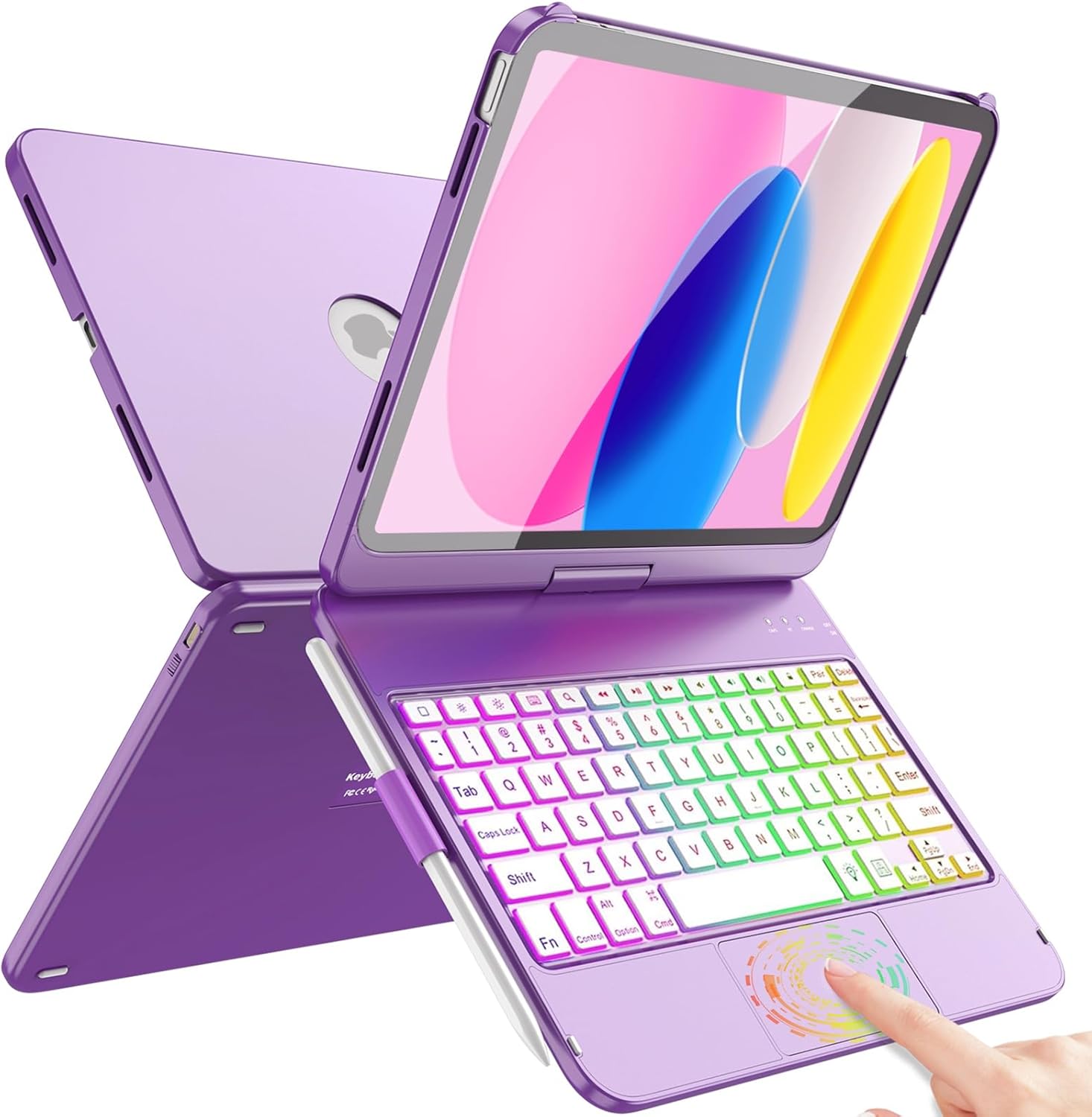 FUWANG Touch Keyboard Case purple front view featuring multi-touch trackpad