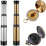 Aubric kids pirate telescope and compass toy kit front view showing extended gold spyglass and pocket compass