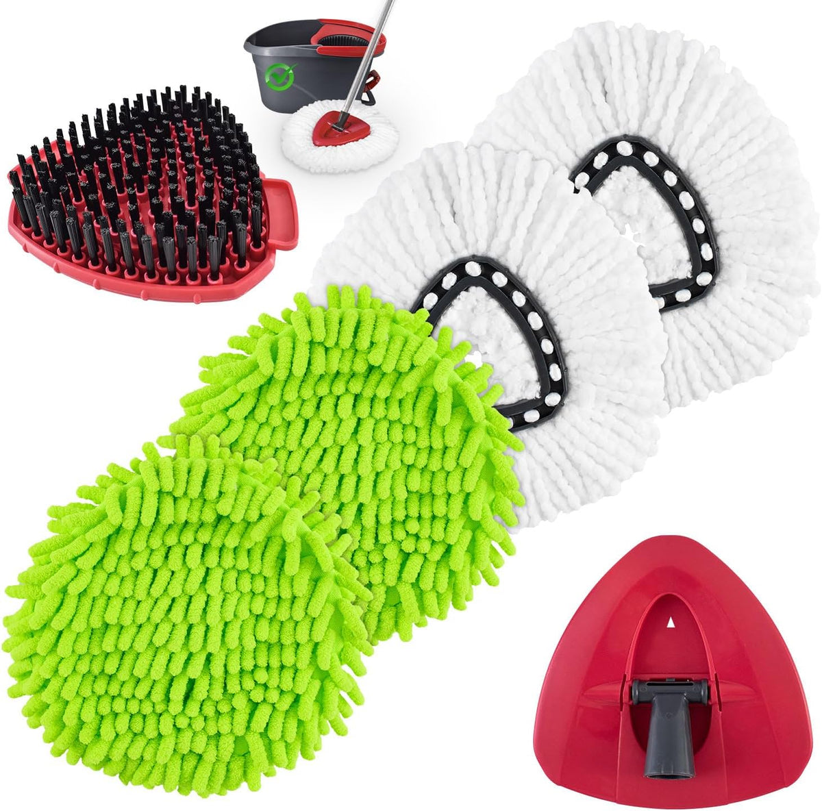 Yuunaie spin mop heads replacements front view showcasing six piece accessory kit