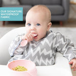 Bumkins Sleeved Bib for Girl or Boy, Baby and Toddler for 6-24 Mos, Essential Must Have for Eating, Feeding, Baby Led Weaning Supplies, Long Sleeve Mess Saving Food Catcher, Soft Fabric, Gray Chevron - Image 3