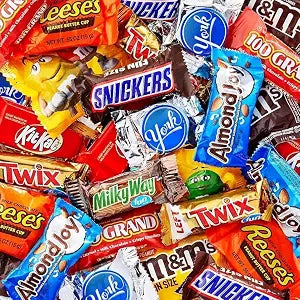 Pisoka Assorted Variety Pack of Fun Size Chocolate Candy front view showing bulk chocolate mix bag.