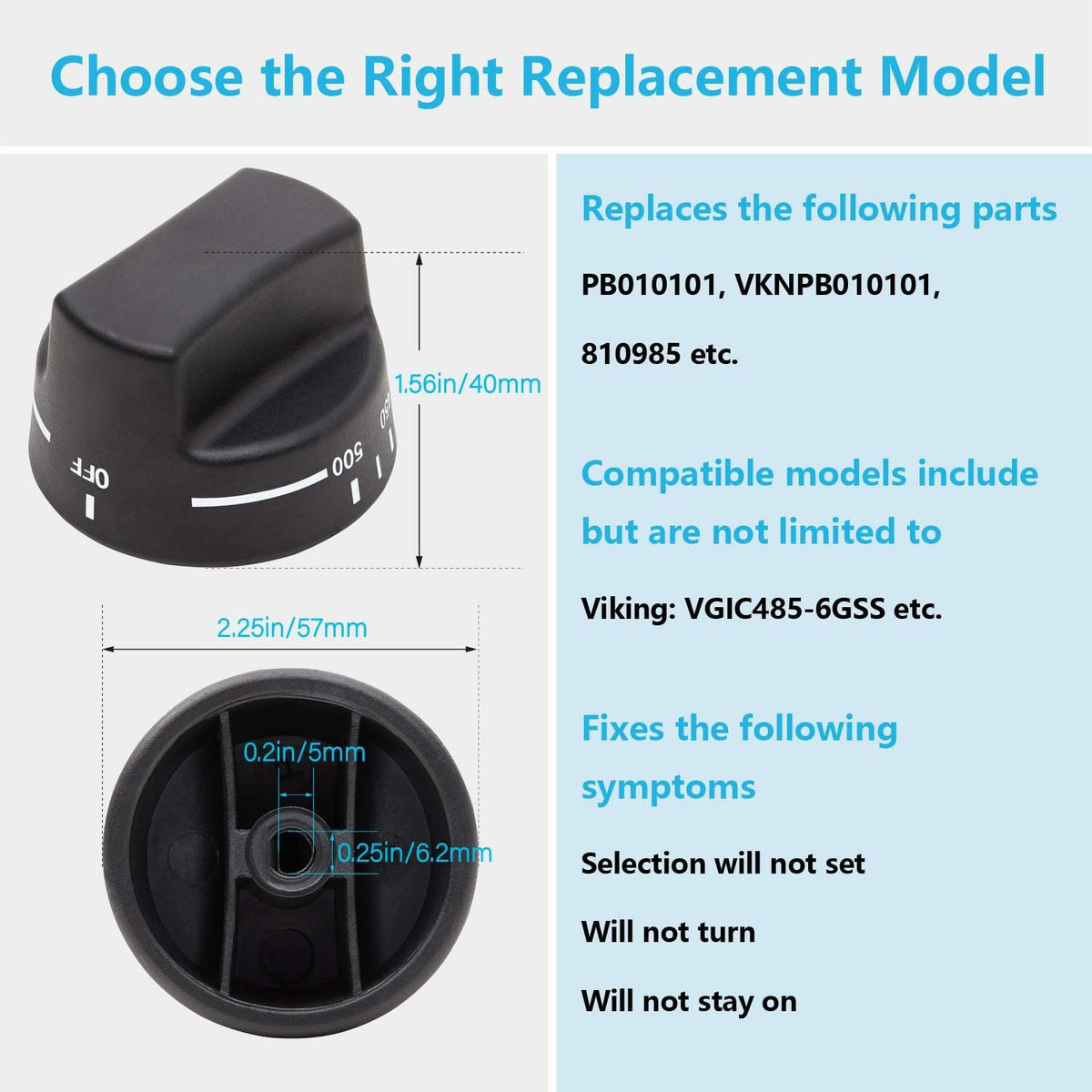 Reyhoar replacement oven knob side angle showing depth