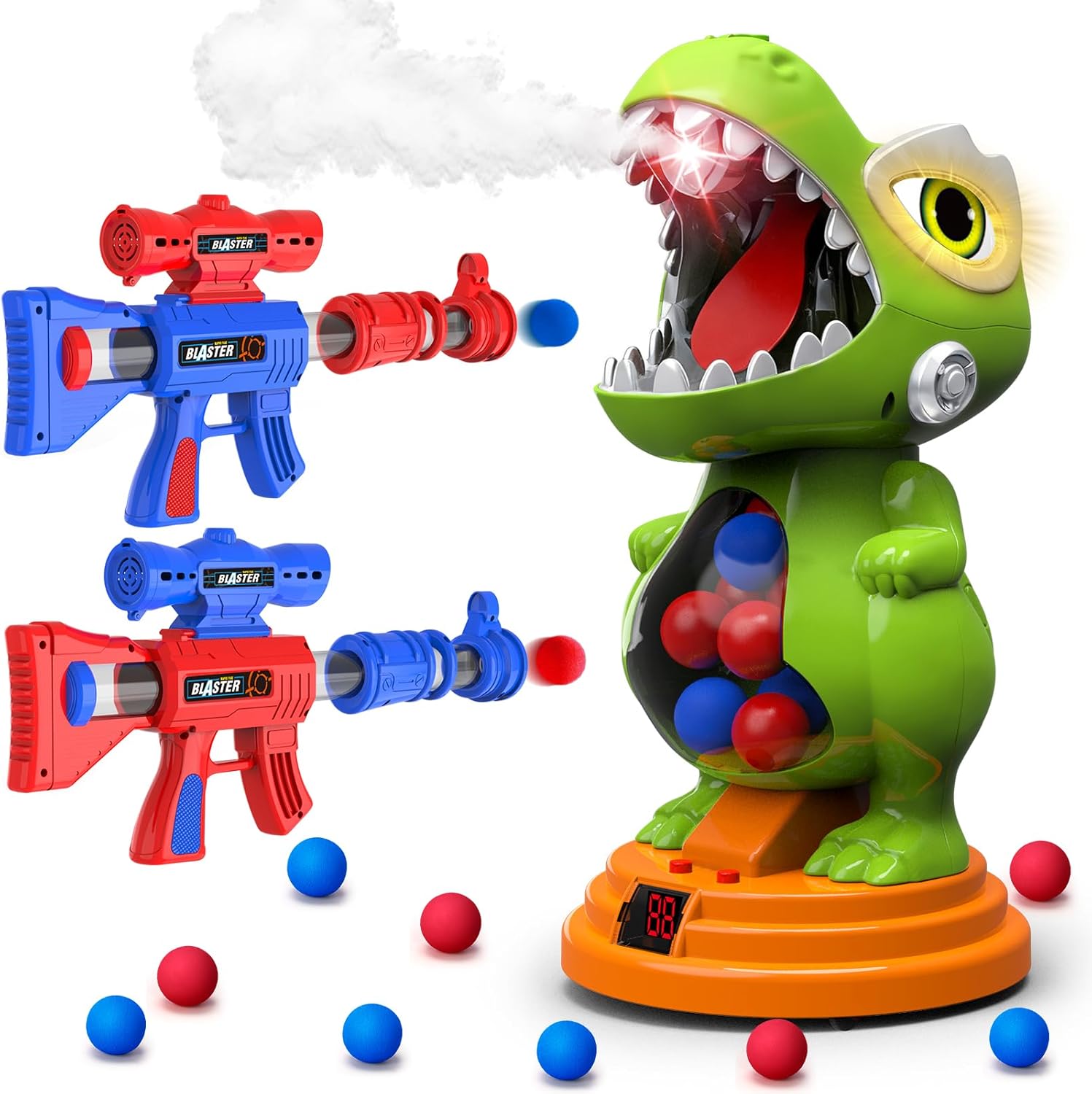 Baodlon dinosaur shooting toy set with two air guns and target