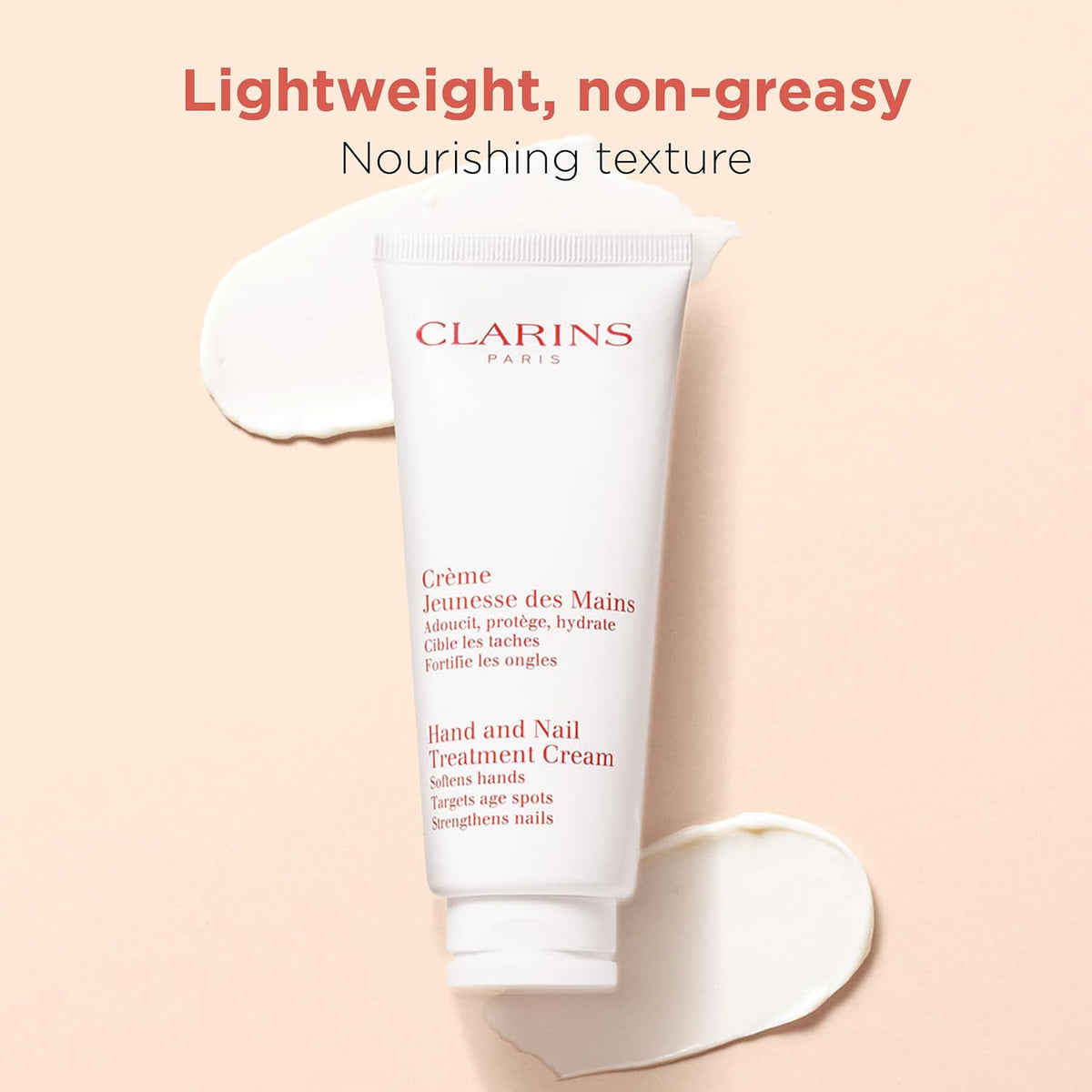 Clarins hand and nail treatment cream cap and nozzle detail