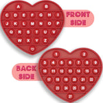 PETBSNVB red heart shaped pop bubble fidget toy front alphabet side view