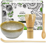 Japanese Matcha Whisk Set Matcha Tea Ceremony Set of 4 Including 100 Prong Matcha Whisk, Traditional Scoop, Tea Spoon and Ceramic Matcha Bowls - Image 1