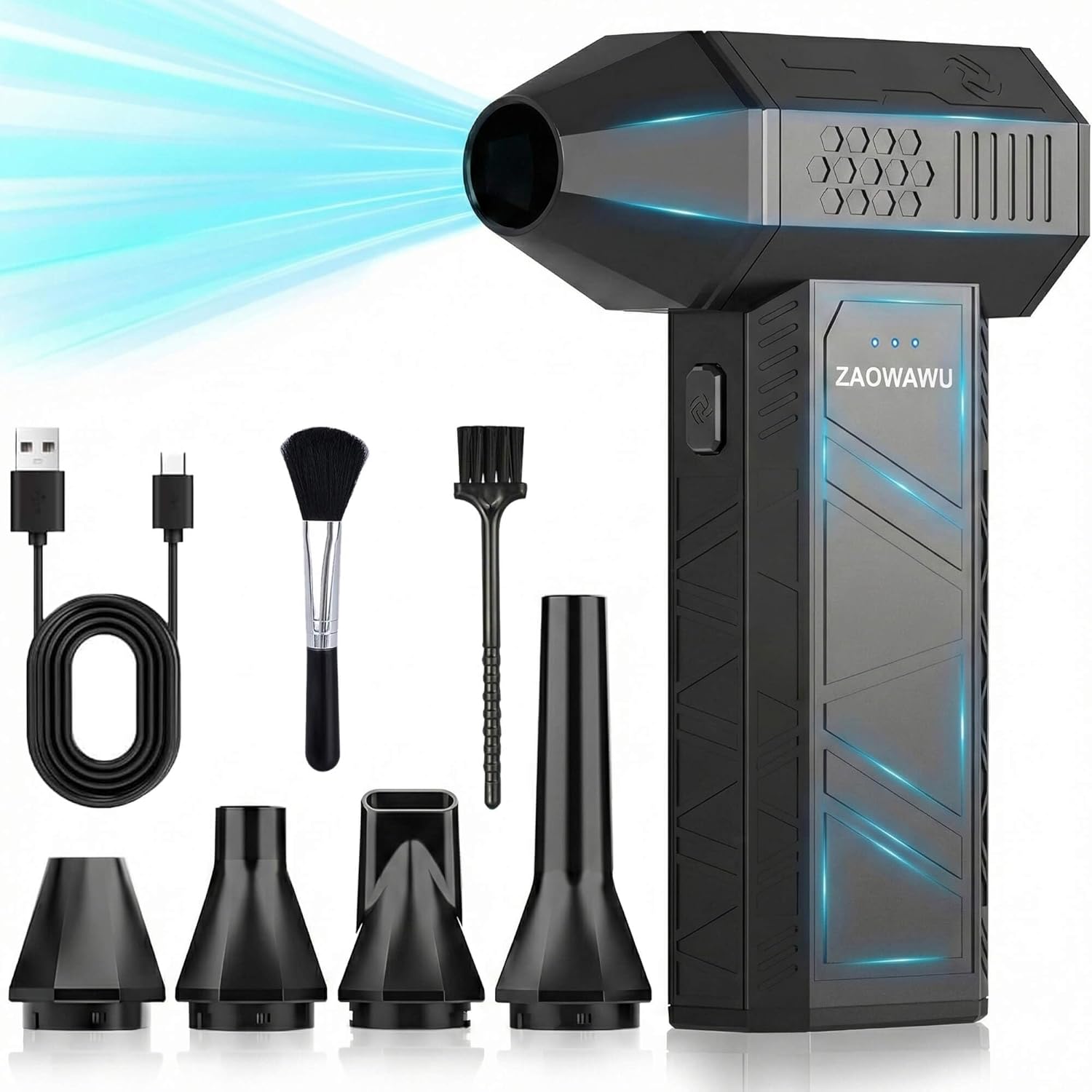 KEPEAK X3MINI compressed air duster front view showcasing its compact handheld design and premium black finish.