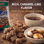 Back label of Okinawa black sugar package showing ingredients and authentic product details.