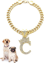 Rhinestone Studded Initial Pendant 18" Cuban Chain Fashion Costume Jewelry Necklace for Dogs Cats in Gold Rhodium Tone (Rhodium - R) - Image 11