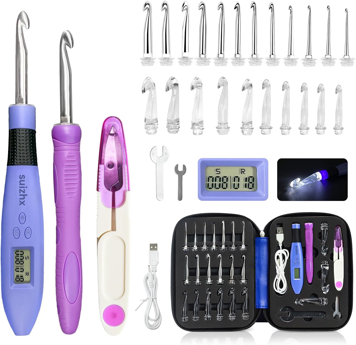 Suizhx digital counting crochet hook set front view