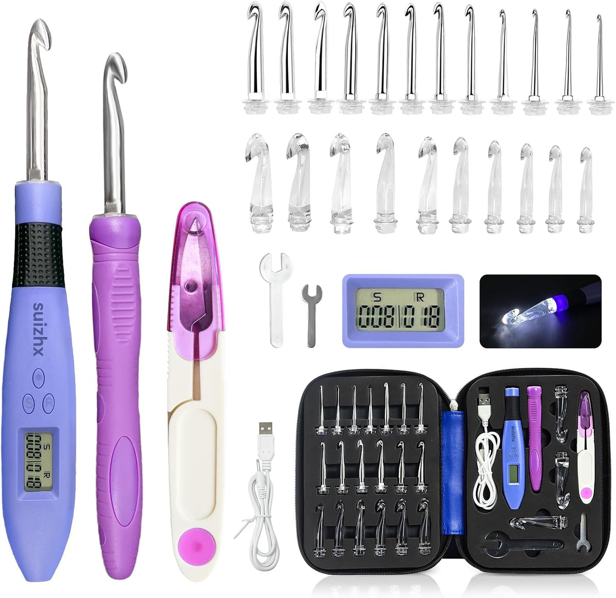 Suizhx digital counting crochet hook set front view