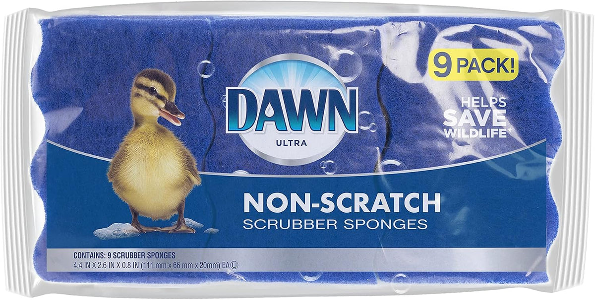Dawn ultra scrubber sponges arranged to show size and dimensions