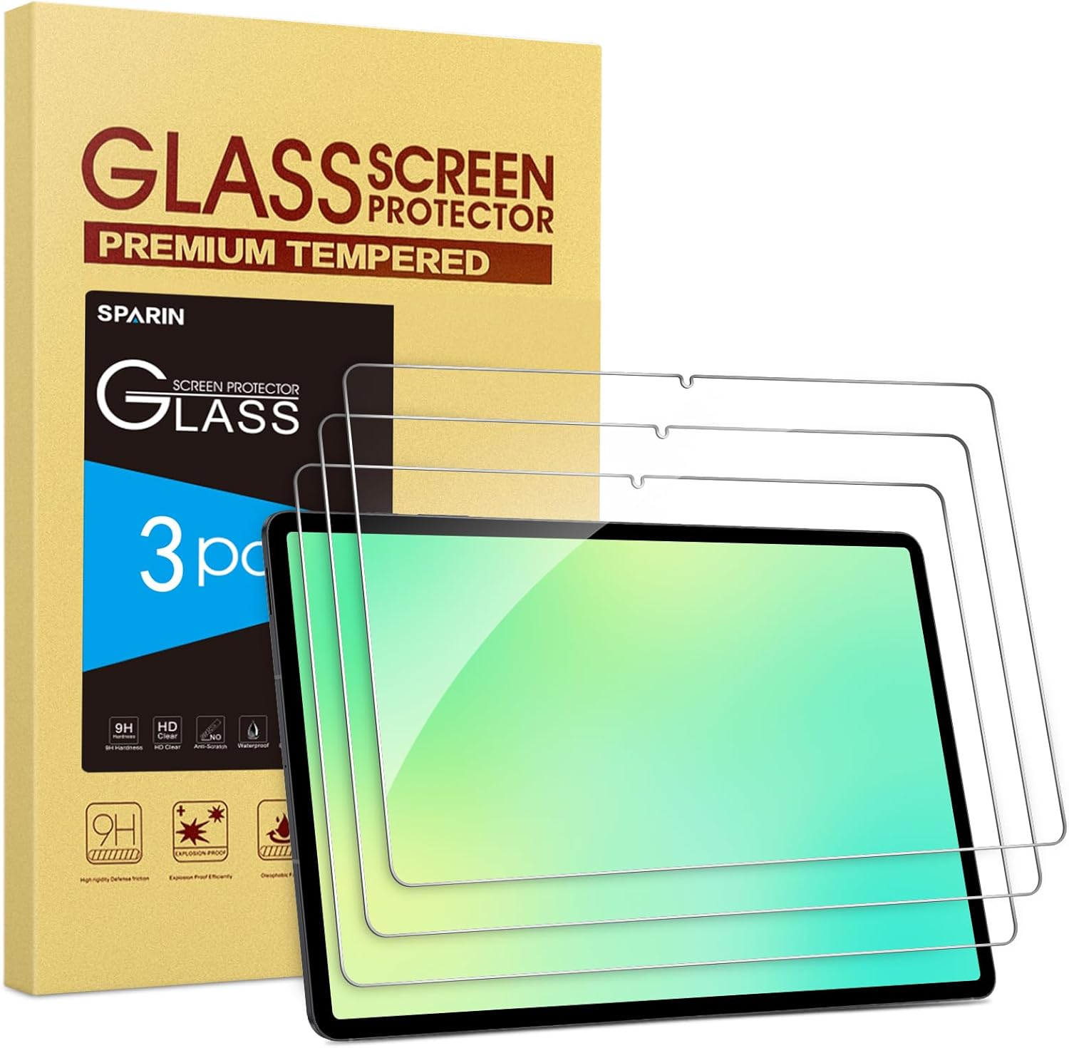 Sparin 3-pack tempered glass front view for Samsung Galaxy Tab A9+