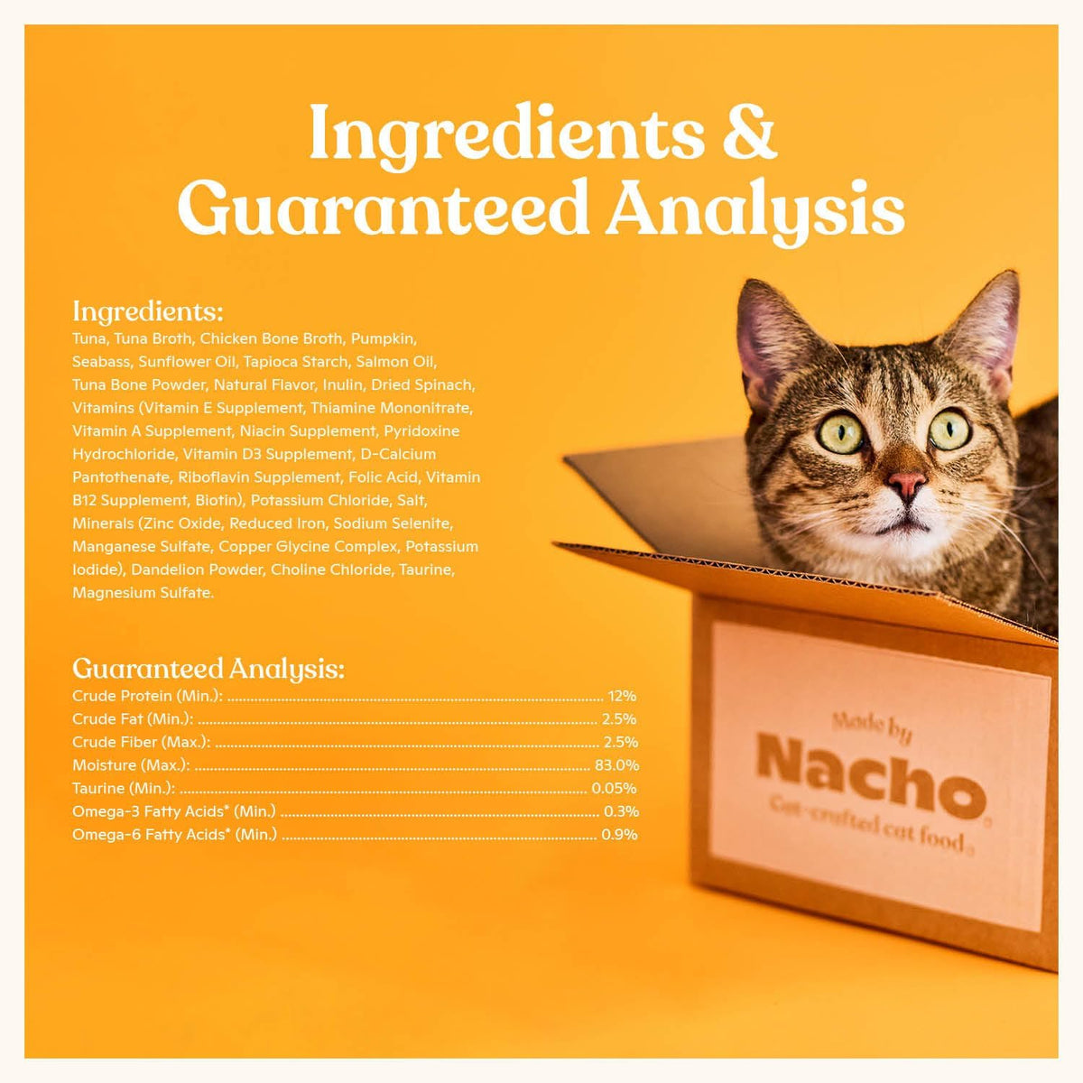Made by Nacho cat food showing pumpkin infused bone broth benefits on the label.