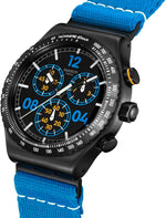 Swatch stainless steel quartz watch side profile view