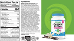 Organic plant-based clean ingredients list on the back of the Orgain vanilla container