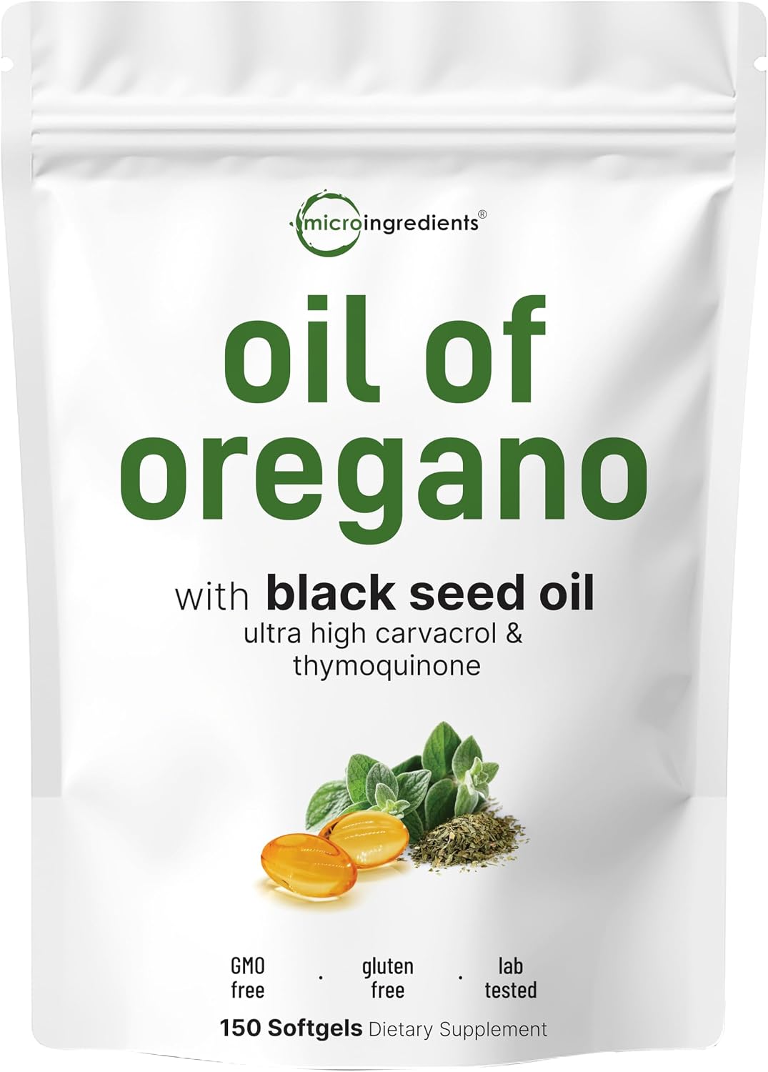 Micro Ingredients oil of oregano with black seed oil front pouch view
