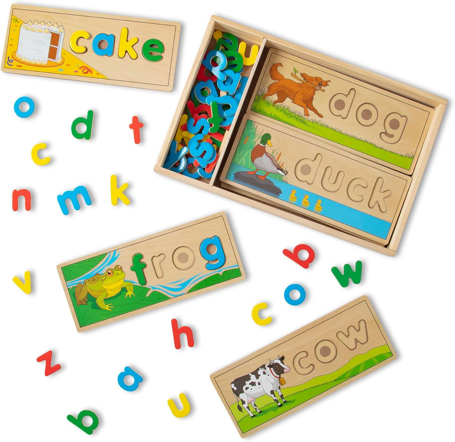 Melissa & Doug See & Spell Wooden Educational Toy with 8 Double-Sided Spelling Boards and 64 Letters Preschool Learning Activities, See & Spell Learning Toys for Kids Ages 4+ - Image 1