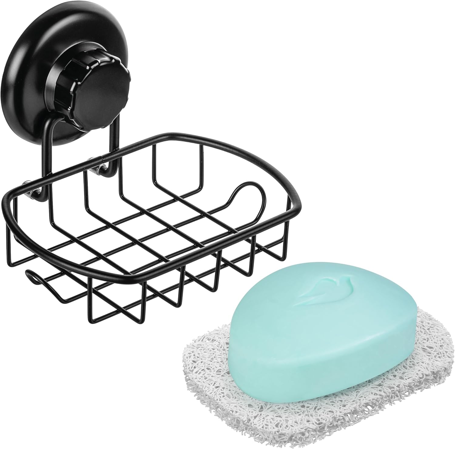 Hasko Accessories black suction soap dish with hooks front view