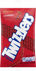 Twizzlers Twists classic red chewy candy pieces displayed outside the bag