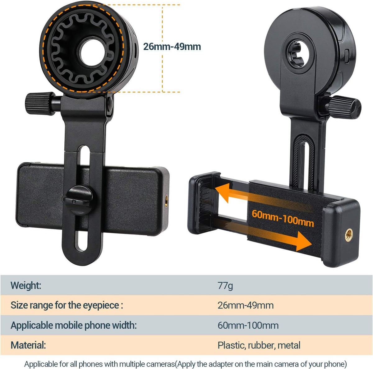 Lakwar universal smartphone adapter attached to binocular eyepiece