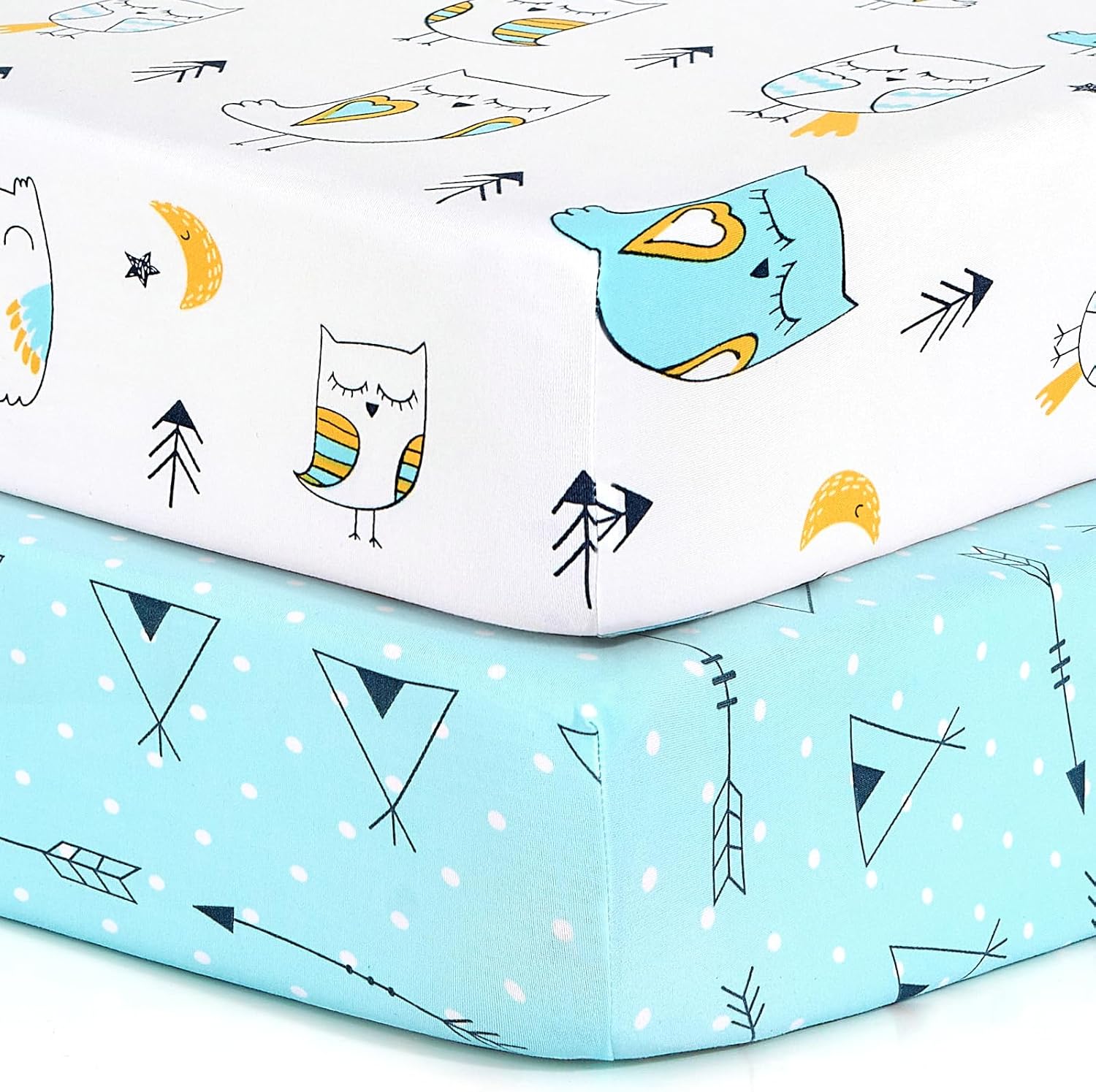 BROLEX pack n play sheets front view showing arrow and owl patterns