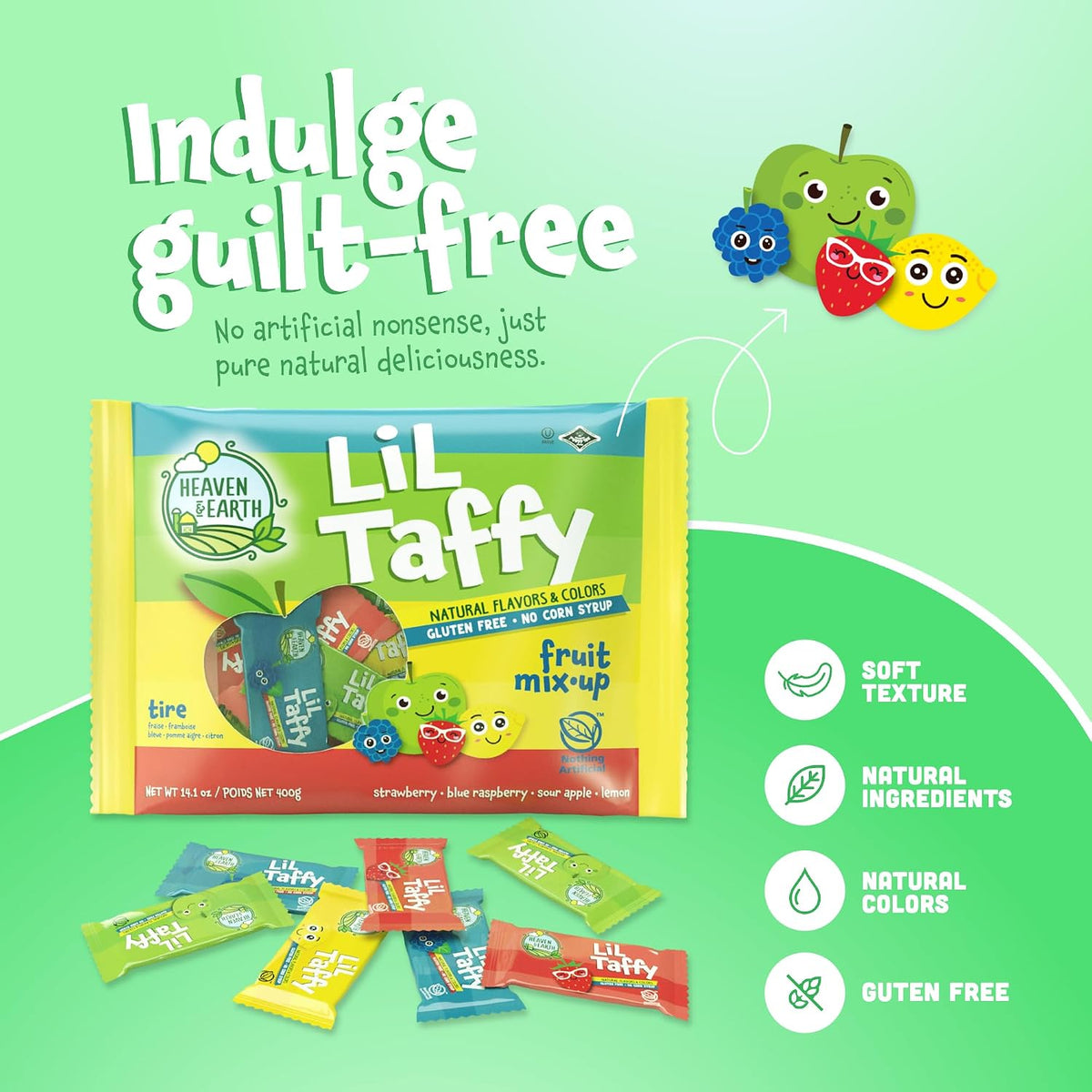 Heaven and Earth Lil Taffy Fruit Mix 14.1 Ounce bag back panel