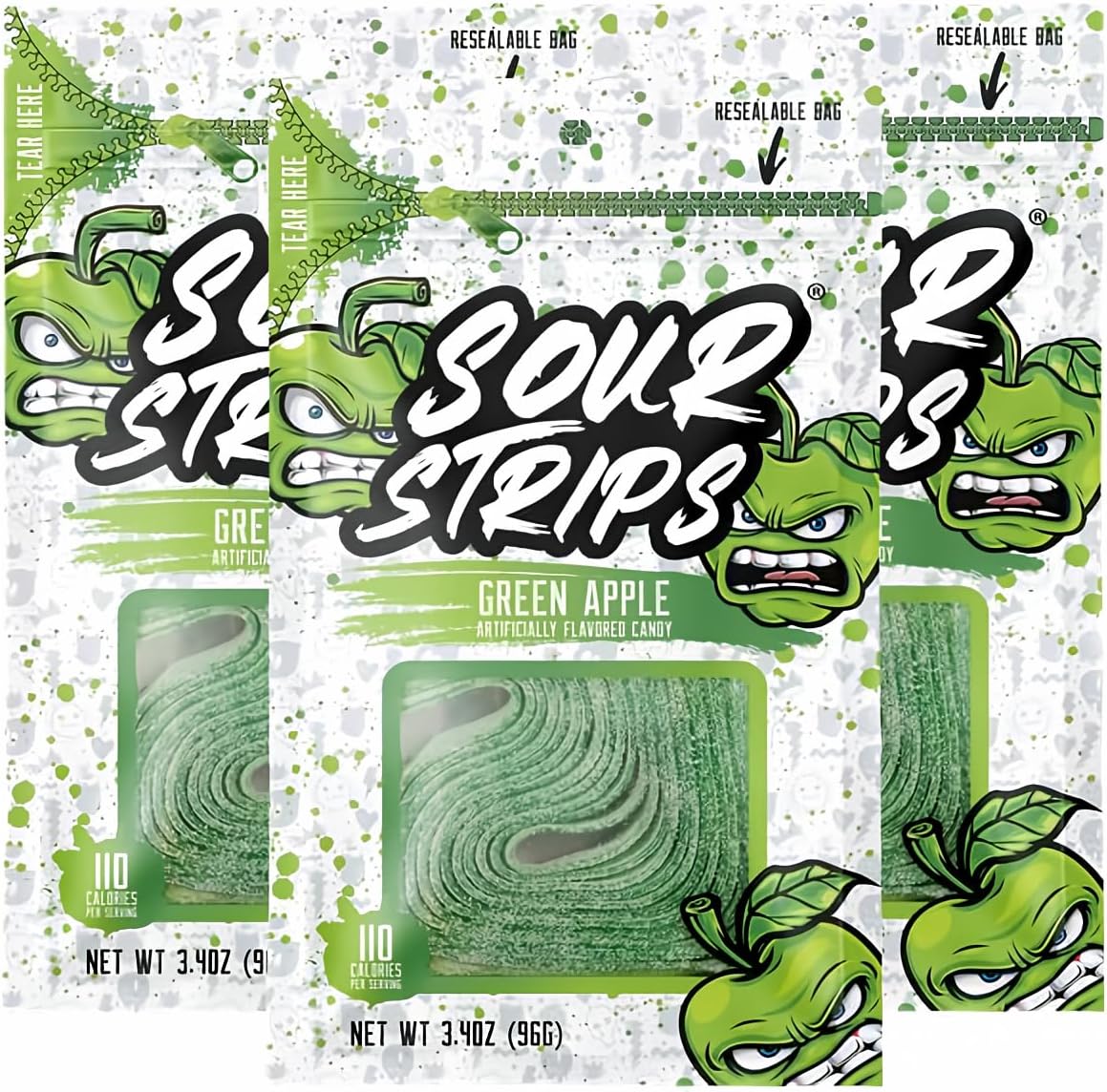 Sour Strips Sour Candy Belts, Doubleberry, Resealable Candy Bags, 3.4 Ounce (Pack of 3) - Image 11