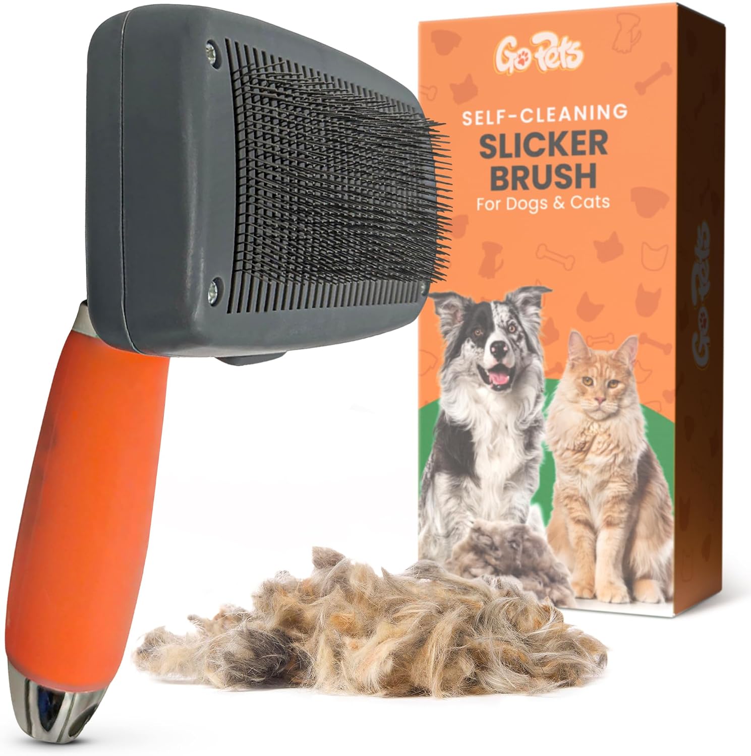 GoPets self cleaning slicker brush front view showing retractable bristle head