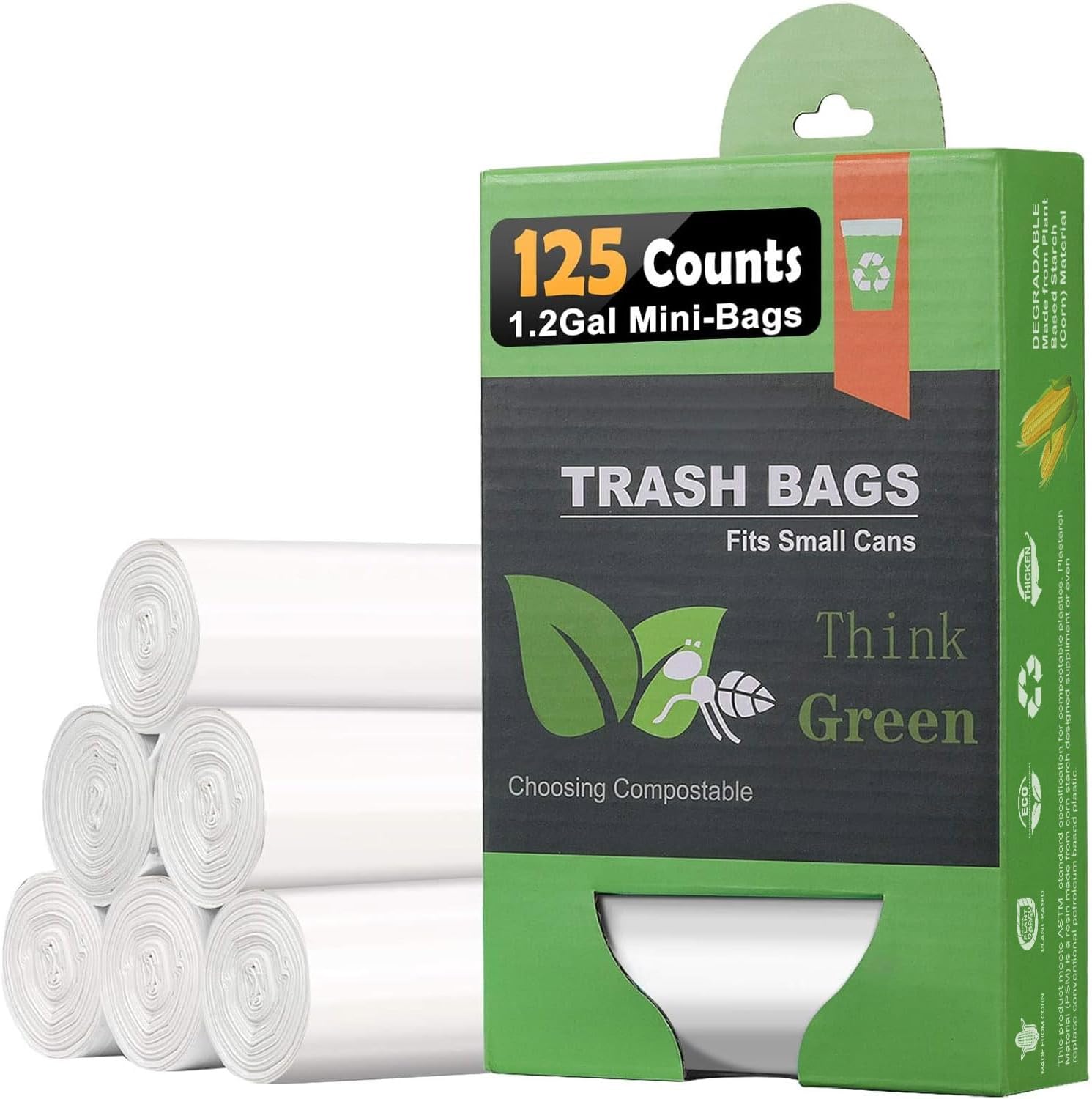 AYOTEE 1.2 Gallon Compostable Trash Bags front view biodegradable garbage liners.