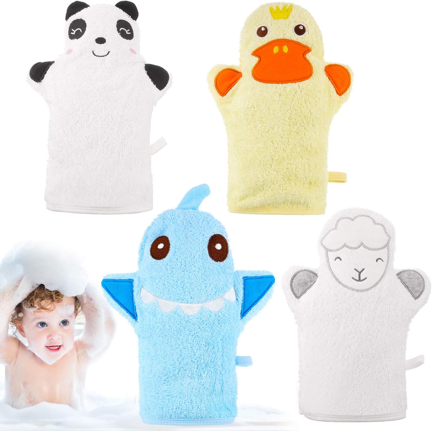 Shappy 4 Pieces Baby Bath Mitt Washcloths front view