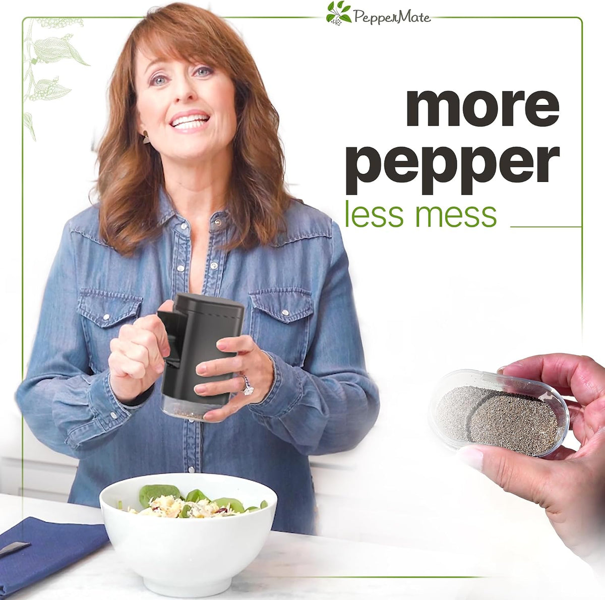 PepperMate 723 salt and peppercorn grinder clear base view