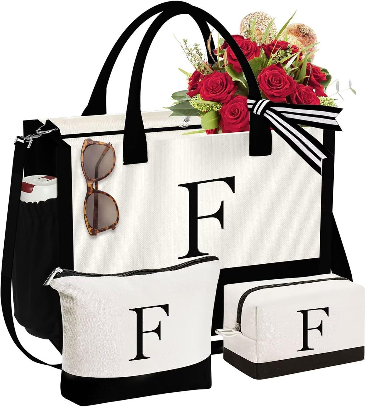 YOOLIFE Gifts for Women - Initial Canvas Tote Bag & Makeup Bag, Birthday Gifts for Women Mom Sister Friends - Image 13