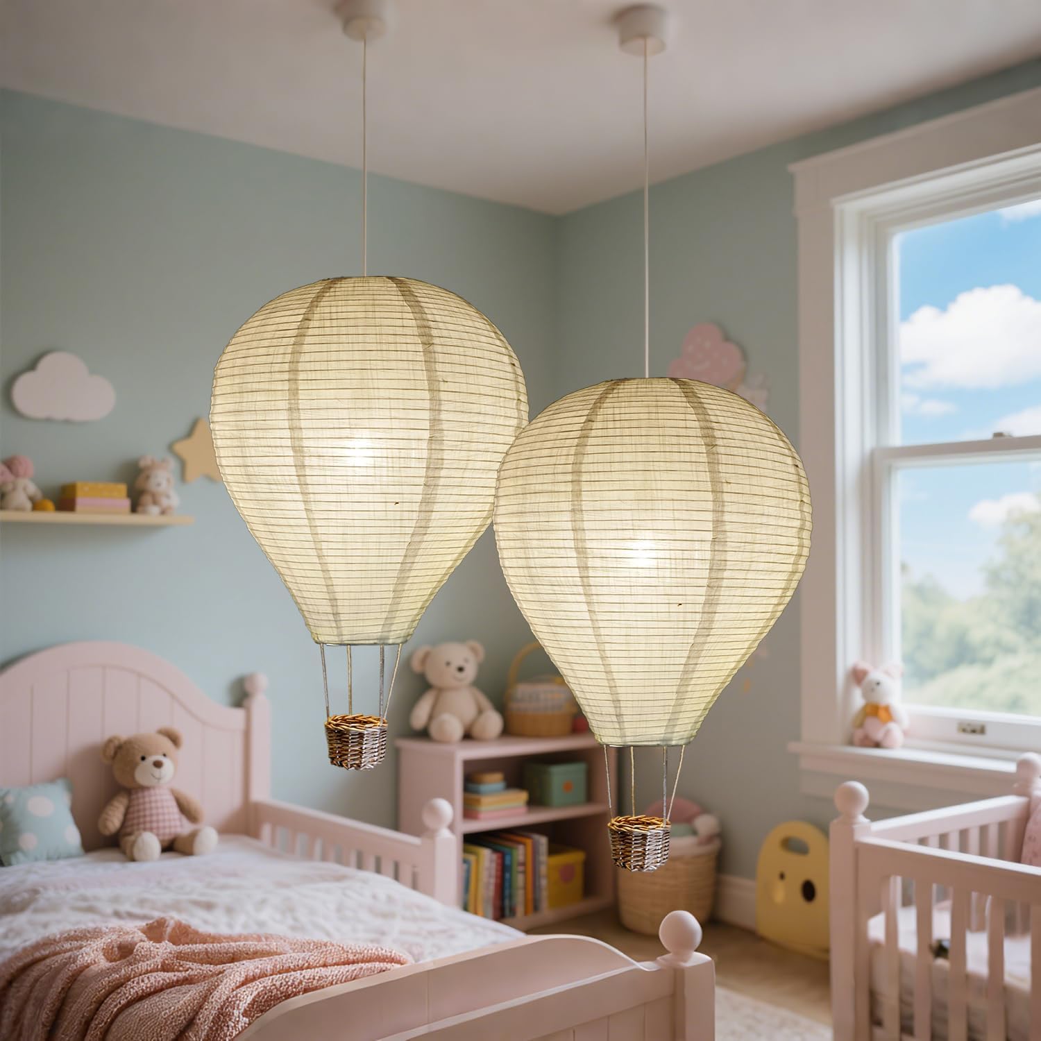 METHEDEECO hot air balloon fabric light shade set front view hanging decoration for nursery ceiling