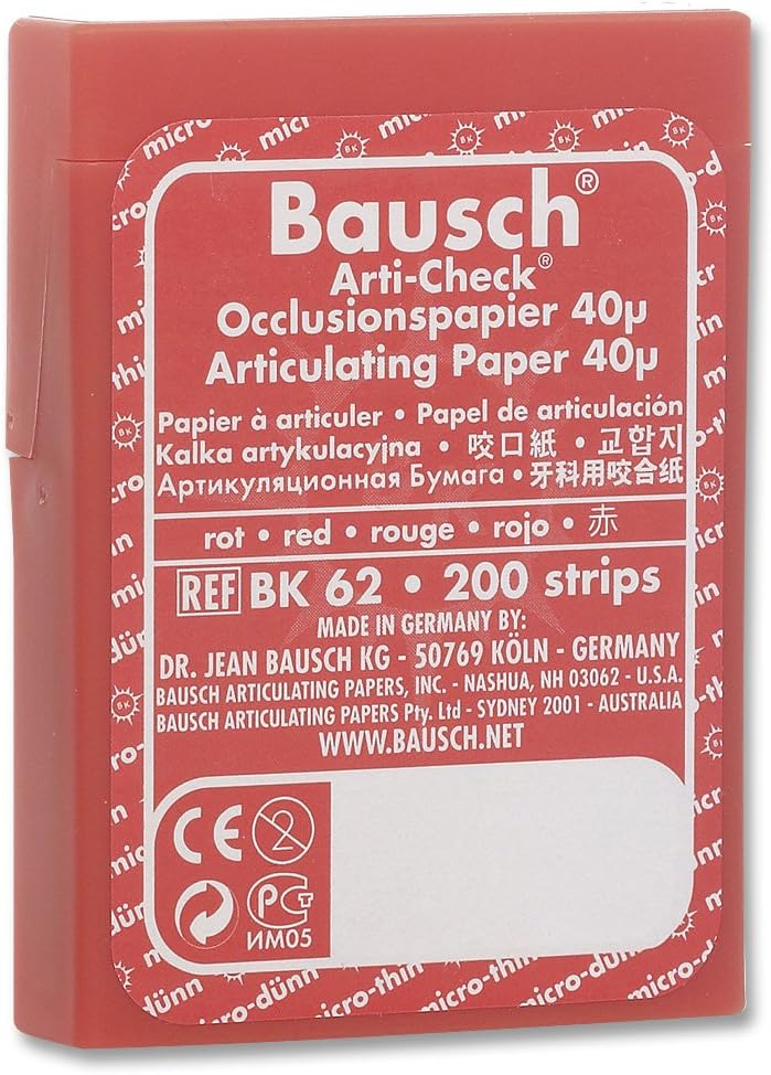Bausch articulating paper red pre cut strips front view