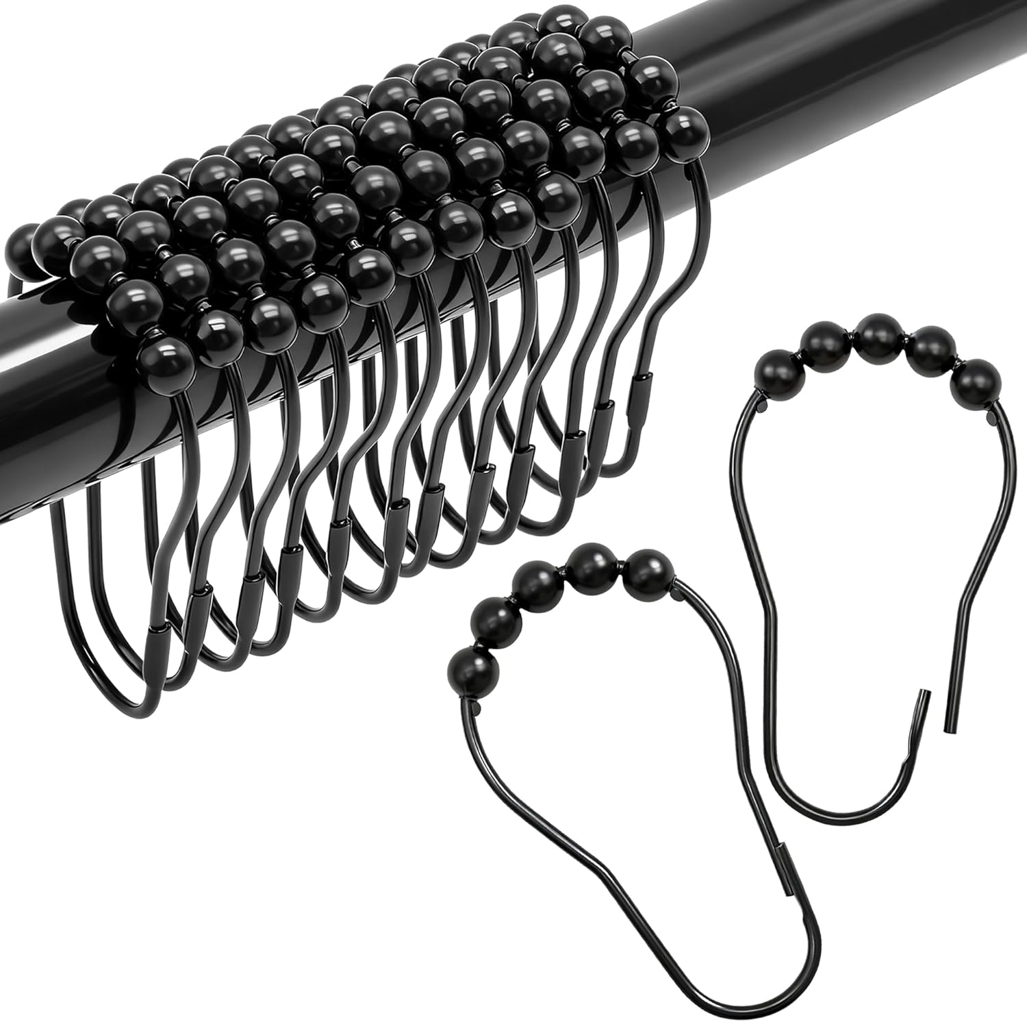 Cerpourt black decorative shower curtain hooks set