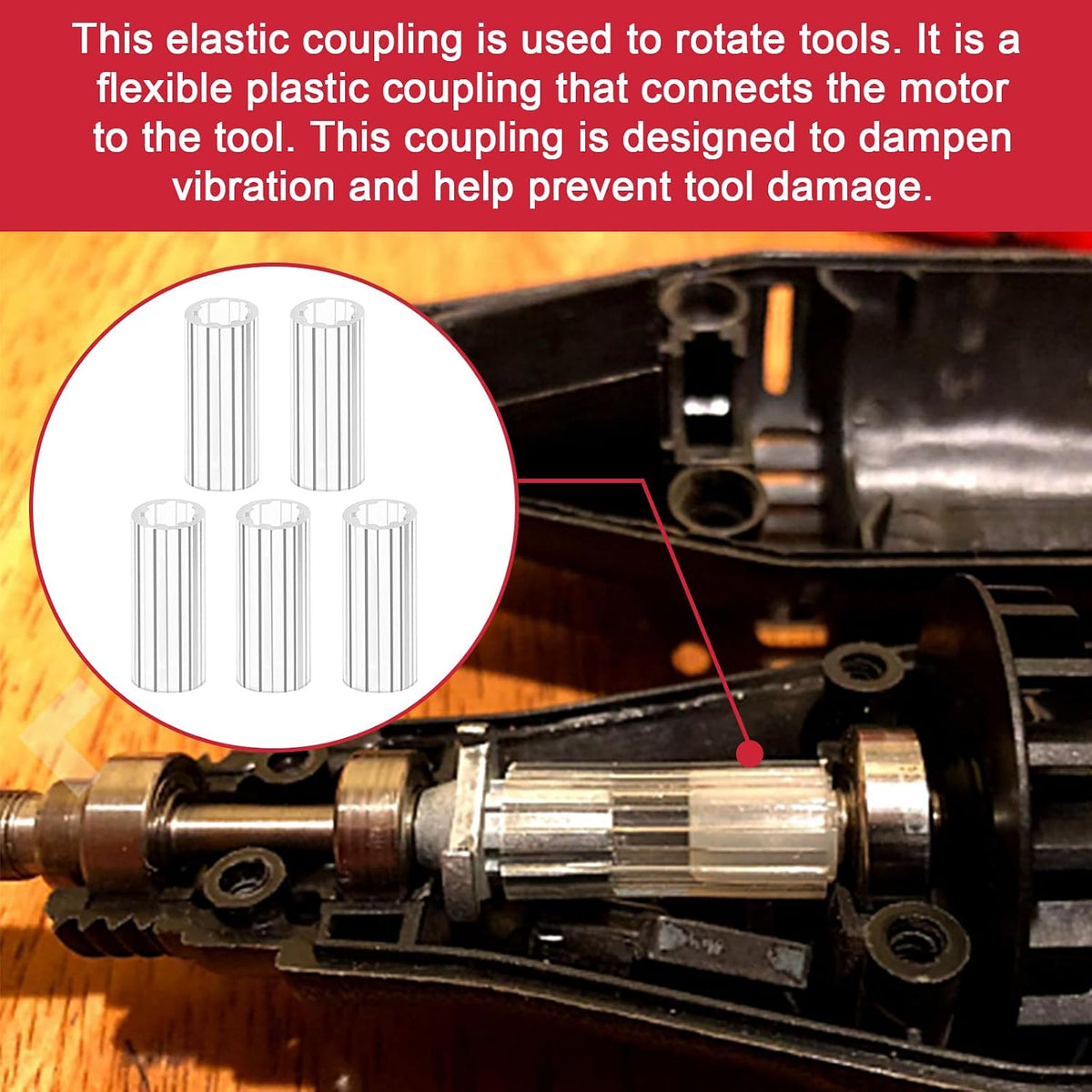 Flexible plastic coupling parts for corded rotary tools close up